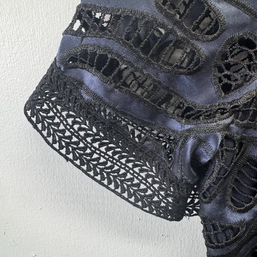 Antonio Melani Liva Black & Blue Lace Embroidered Fit & Flare Dress - Size 12 - Picture 9 of 16